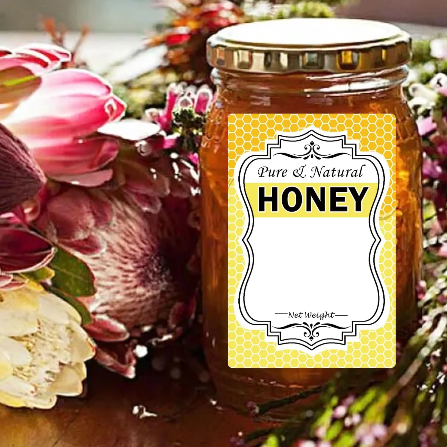 2 * 3 Inch Oval Pure Natural Honey Jars and Bottles Labels Honey Bee Bottling Labels  for Honey Quart Jars and Honey Bears 60pcs