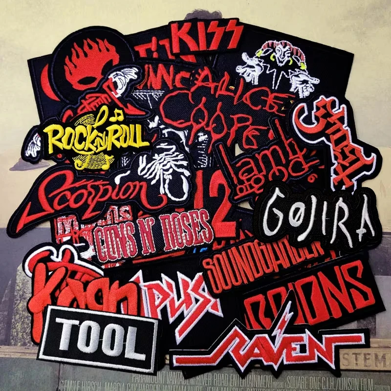 27Pcs/Lot Rock Band Patches For Clothing Embroidery Stripes Iron on Badges Stickers Sewing Vest Jacket Red