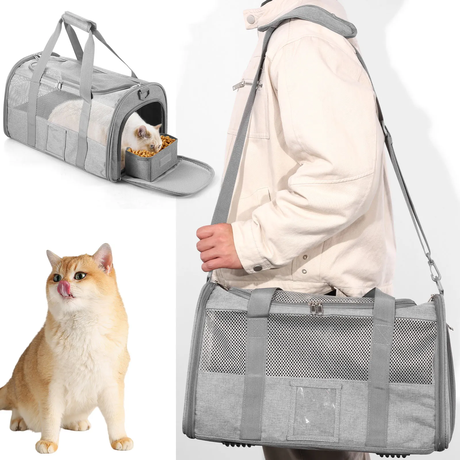 

Cat Carrier Bag Oxford Cloth Foldable Pet Carrier Cage Breathable Carrier Portable Dog Crate Bag with Food Bowl Shoulder Strap