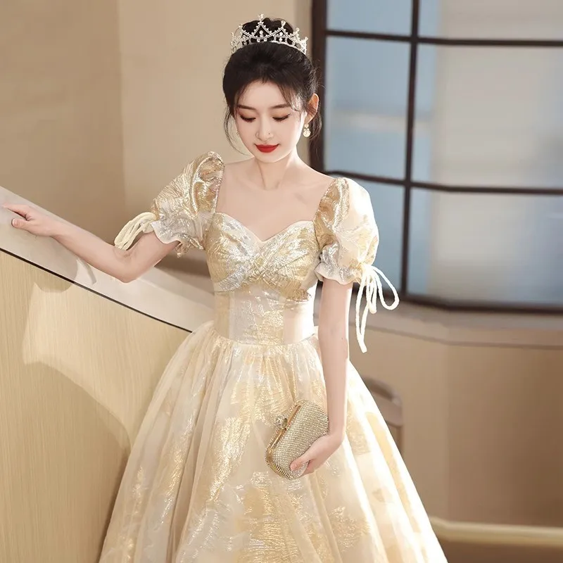 

shoulder champagne new toast host art exam graduation long dress