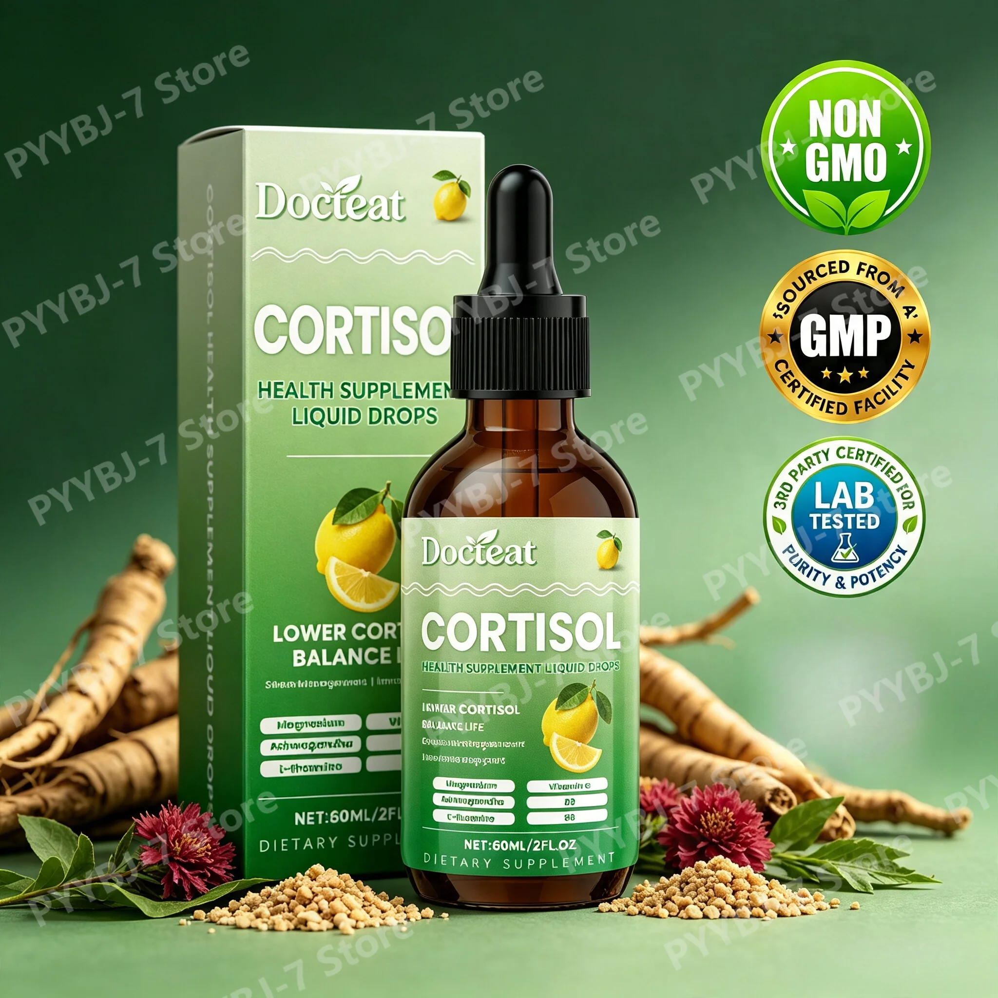 Cortisol Balance Liquid Drops with Magnesium Ashwagandha L-Theanine Stress Support Promotes Relaxation and Calmness 60 Ml Net