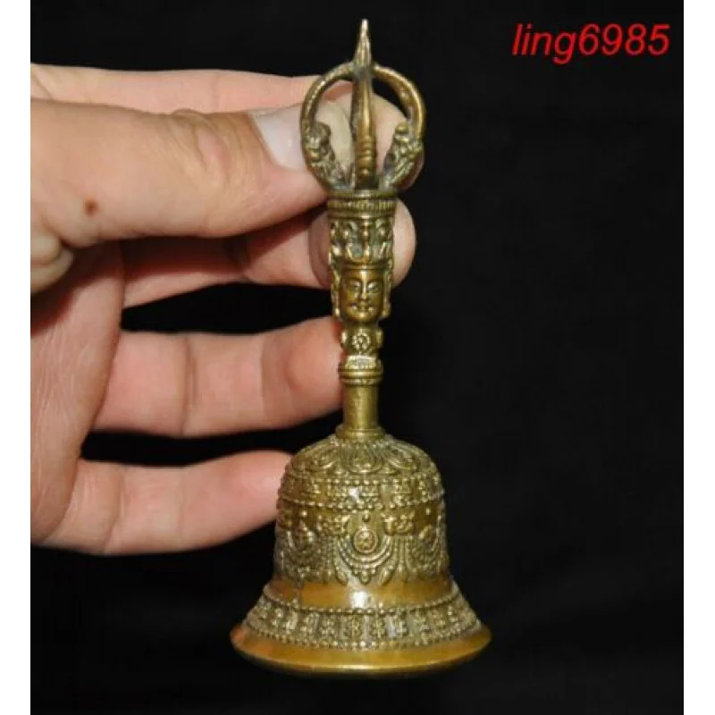 Tibet Buddhism temple bronze Tara Kwan-Yin head statue Bell chung small bell 10.5CM