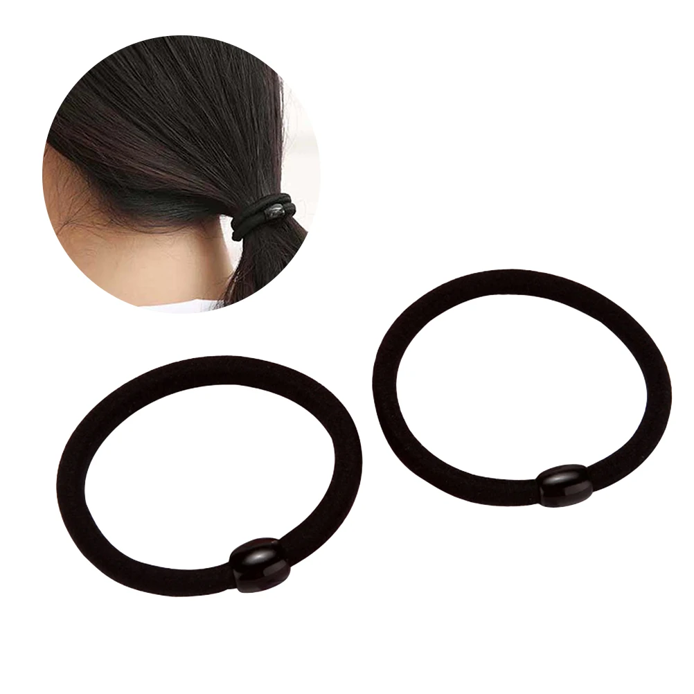 

50pcs Black Circle Elastic Tie Durable Hair Band Ponytail Holder Rope Simple Everyday Elastic Hair Tie Accessories