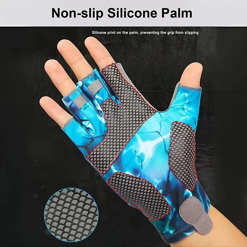 여름 낚시 통기성 아이스 실크 반손가락 장갑 프린트 통기성 자외선 차단 장갑 세탁 가능 야외 사이클링 스포츠 장비