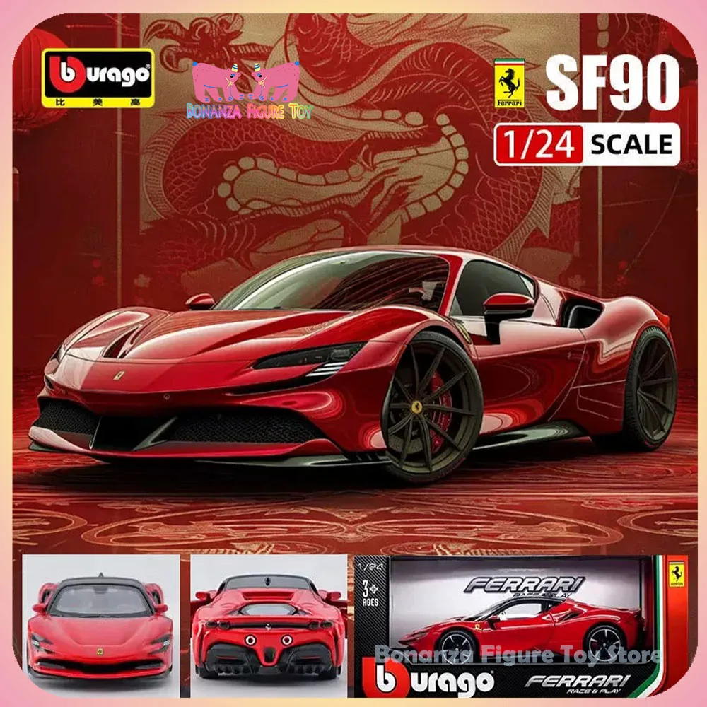 Genuino 1/24 Bburago Ferrari SF90 Purosangue 499P 488 F50 F12 TDF 12 modelo de coche de aleación de cilindro modelo de colección en Stock juguetes de regalo