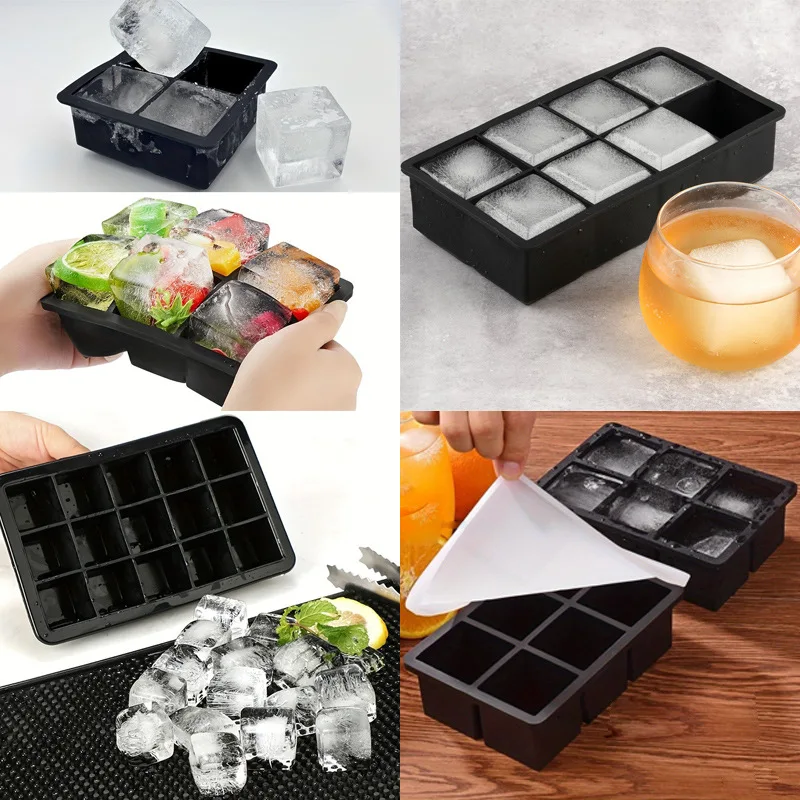 

4/6/8/15 Grid Big Ice Tray Mold Box Large Food Grade Silicone Ice Cube Square Tray Mold Diy Bar Pub Wine Ice Blocks Maker Model