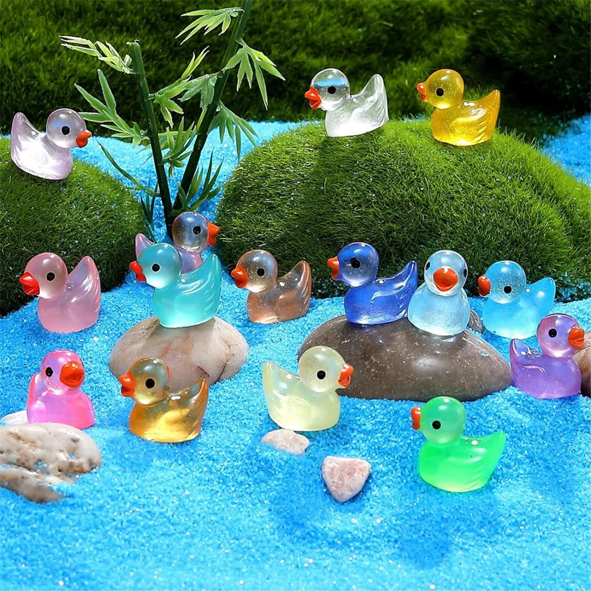 200 Uds. Mini patos luminosos de resina que brillan en la oscuridad, pato pequeño para jardín, Navidad, fiesta de cumpleaños, decoración artesanal ST