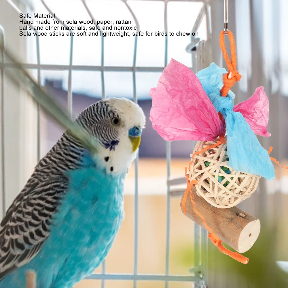 Multi Pack Bird Chewing Toys Brightly Colored Rattan Material Parrot Foraging Toys Hanging Design Sola Wood Material