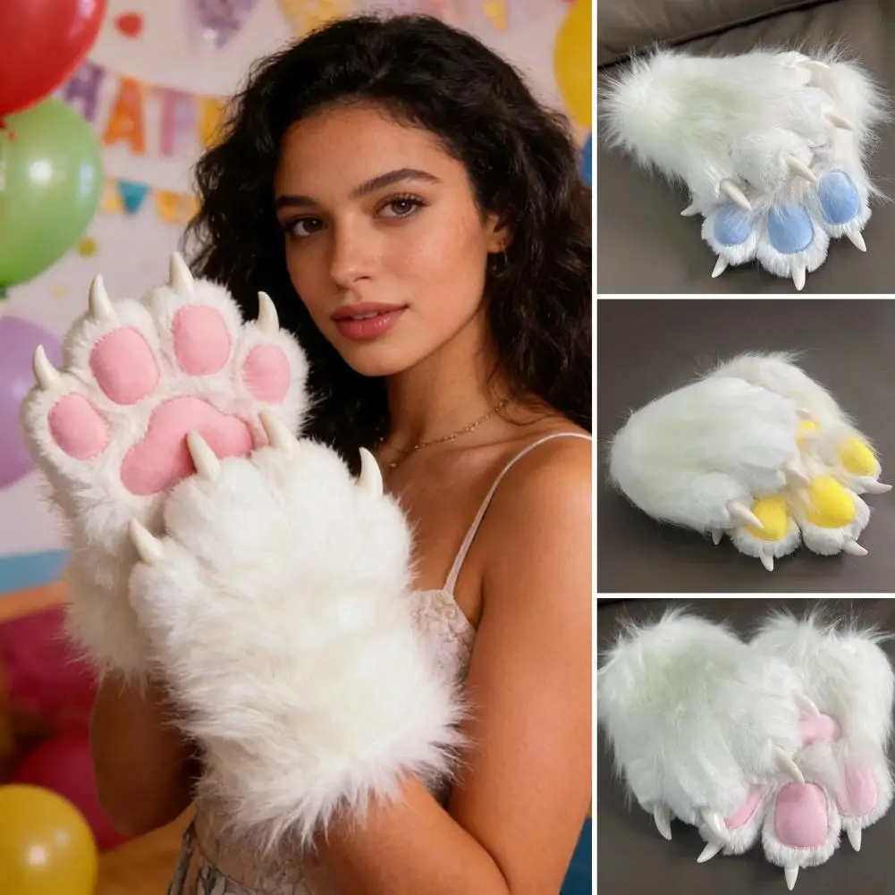 

1 Pair Furry Cat Paw Gloves Plush Animal Paw Mitts Cat Claw Mittens Fluffy Cosplay Gloves For Costume Party Accessories