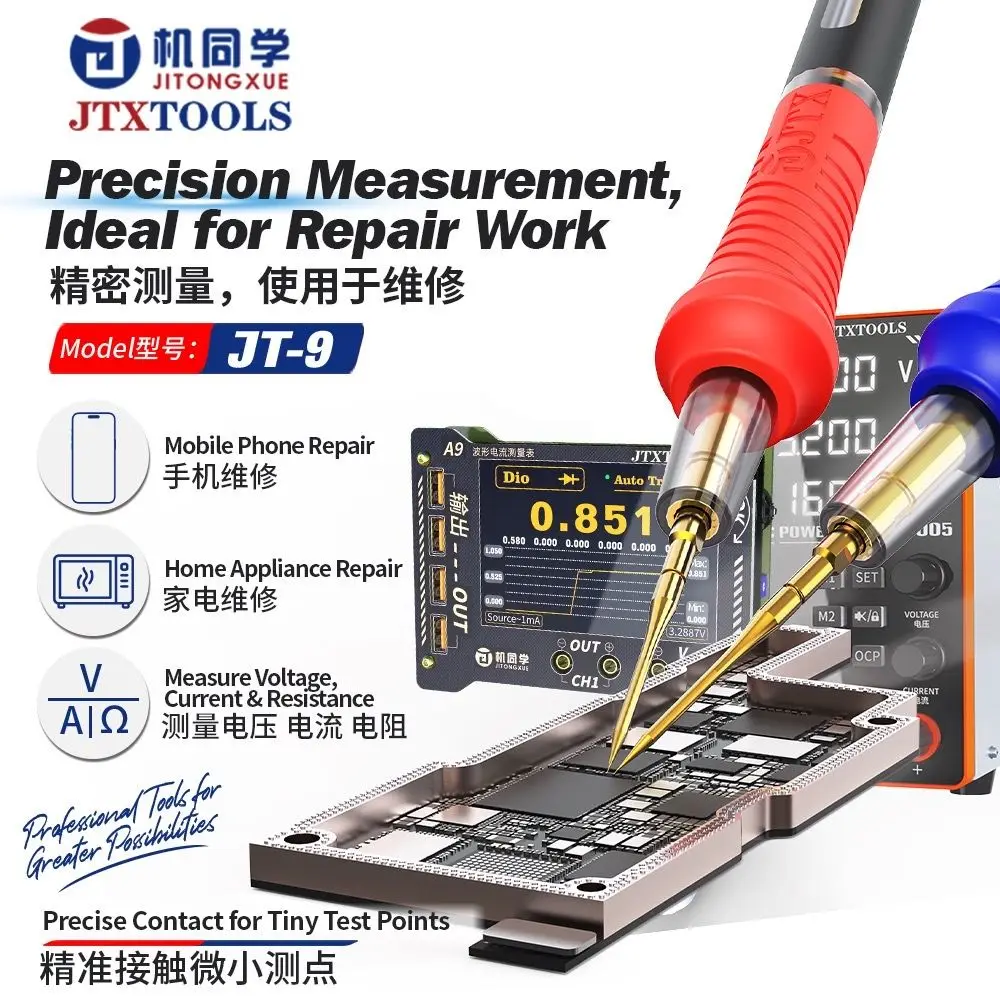 JTX Universal Multimeter Test Leads with Soft Silicone Cables and Gold-Plated, Replaceable Sharp-Tip Probes (1000V, 10A)
