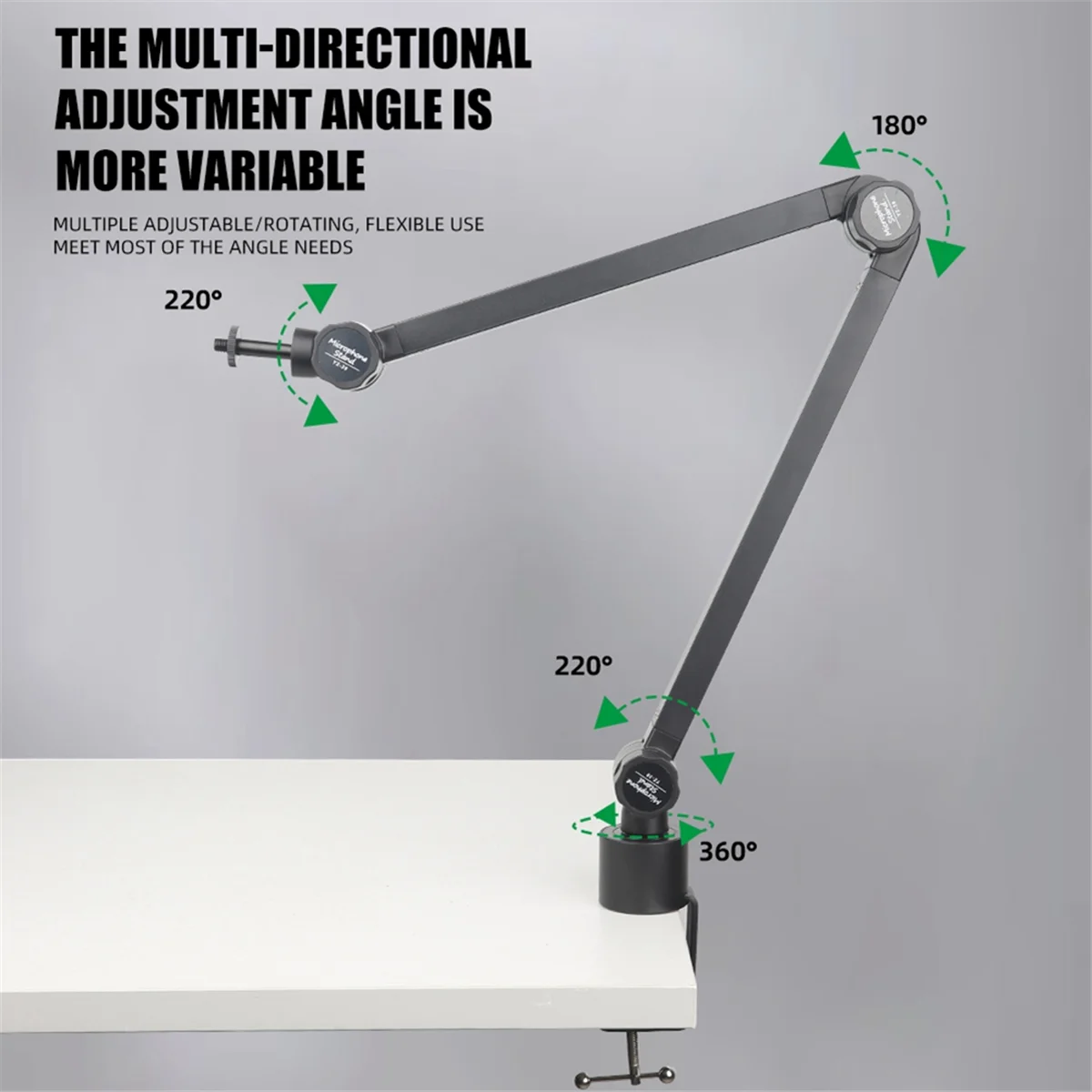 SEMOIC ที่วางไมโครโฟนแบบพับได้แบบแขวนบูมขากรรไกรที่วางขาตั้งพร้อมไมโครโฟนคลิปหนีบยึดโต๊ะ