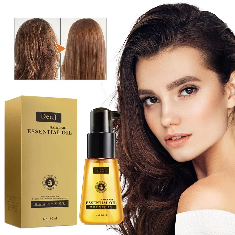 Suero para el cabello con aceite de argán marroquí, 70ML, suavizante, tratamiento dañado, productos de reparación, aceite esencial para el cuero cabelludo, anticaspa, D5W1