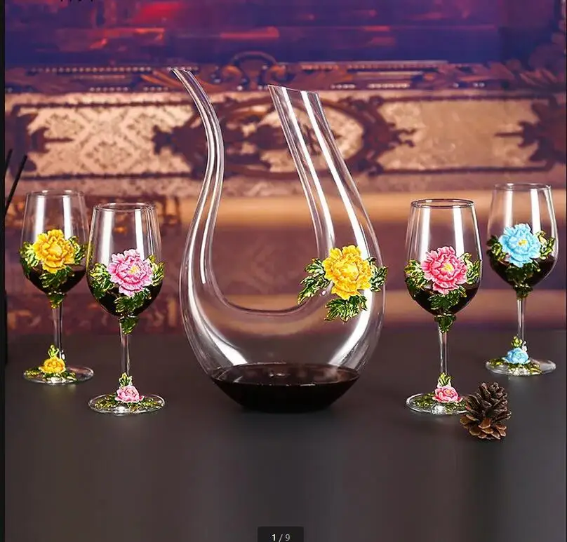 

Goblet Red Wine Glass Set Crystal Decanter Dispenser Barware Bar Sets Exquisite Gifts