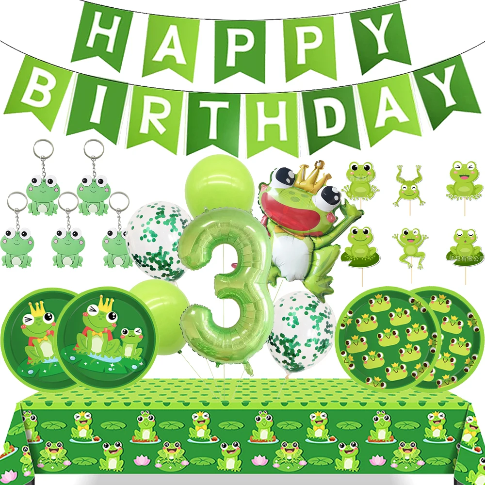 Adorno de pastel de rana, adorno de papel para magdalenas de feliz cumpleaños, Rana Verde, hoja de loto, suministros para fiesta, decoración de fiesta de princesa Príncipe Rana