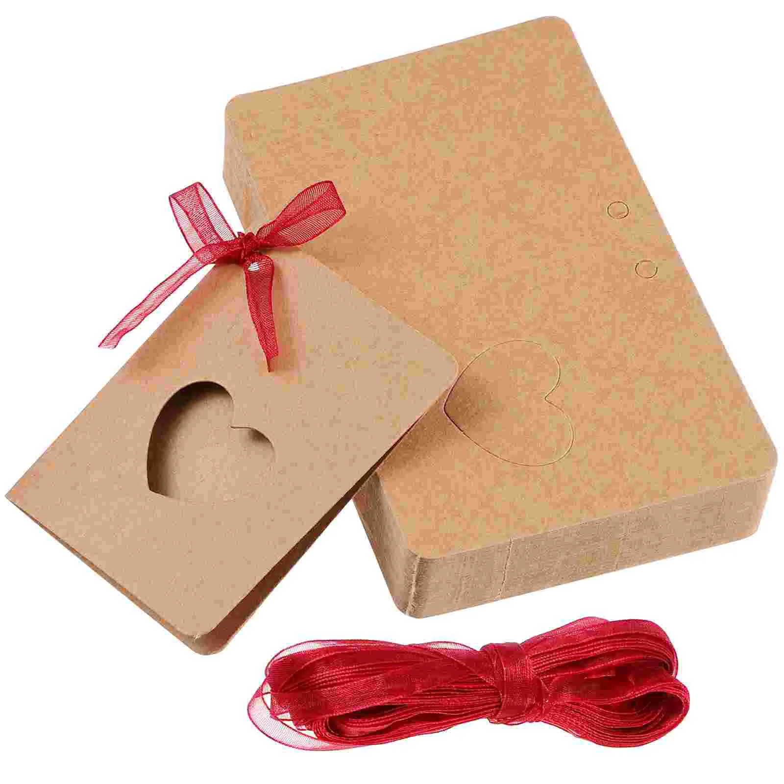 

50 Pcs Hollow Heart Shape Tag Lable for Wedding Birthday Decoration with Red Rope Kraft Paper