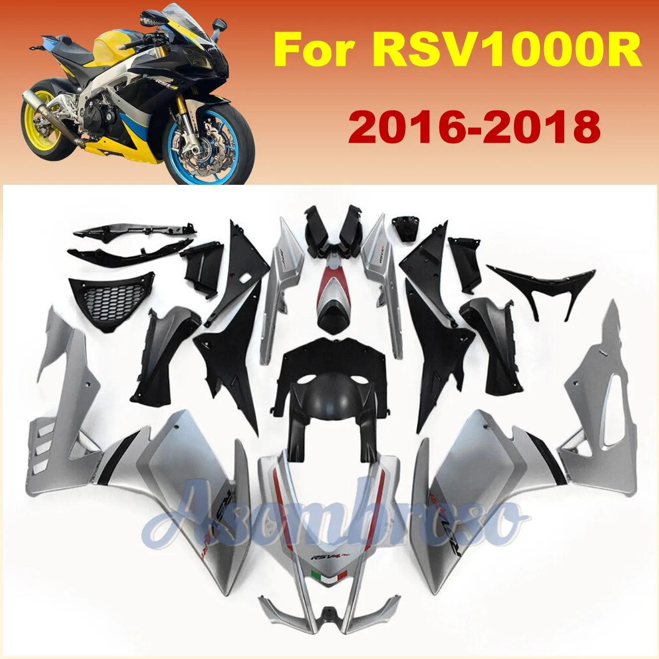 Silvery Fairing kits Fit for Aprilia RSV1000 2016 2017 2018 RSV 1000R 1617 18 RSV4 ABS Injection Bodywork Fairings