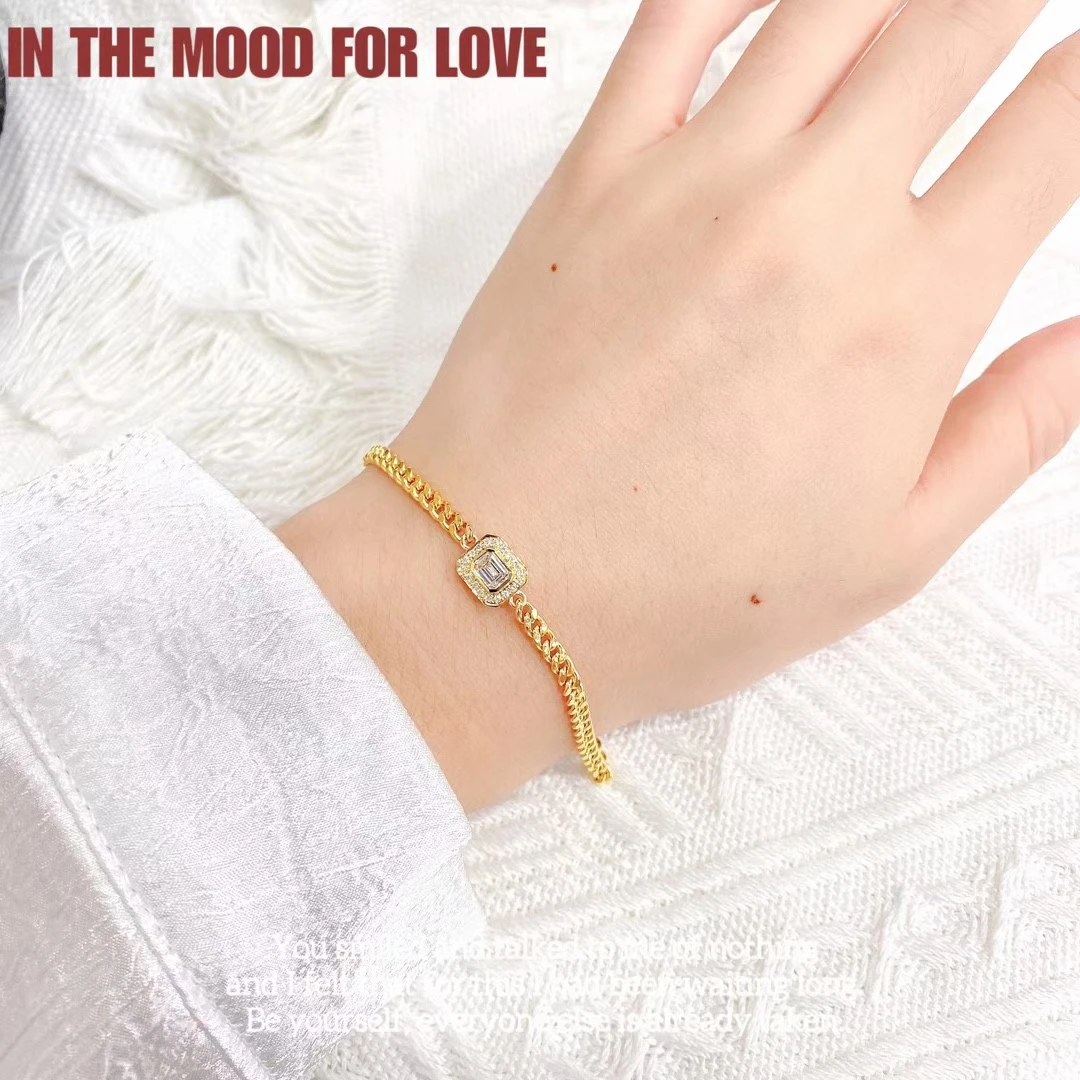 14K Gold Cuban Link Lab-Grown Diamond 0.5CT HPHT Emerald Cut Diamond Bracelet Fine Jewelry Factory Custom Wholesale