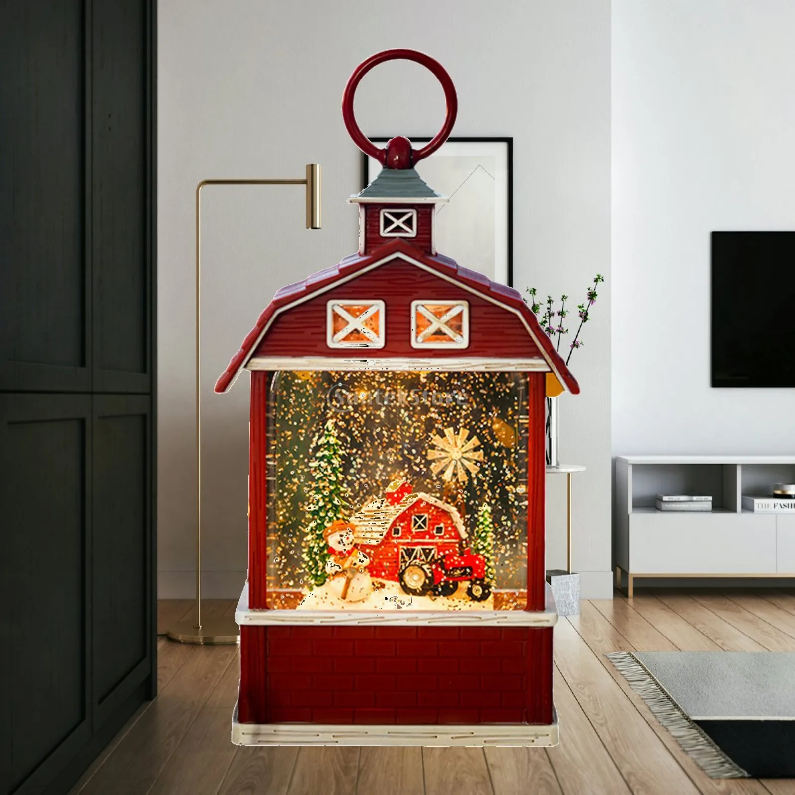 Snow Globe Lights Holiday Lantern with Tree Scene and Music Box for Thanksgiving Fall Harvest Home Decor