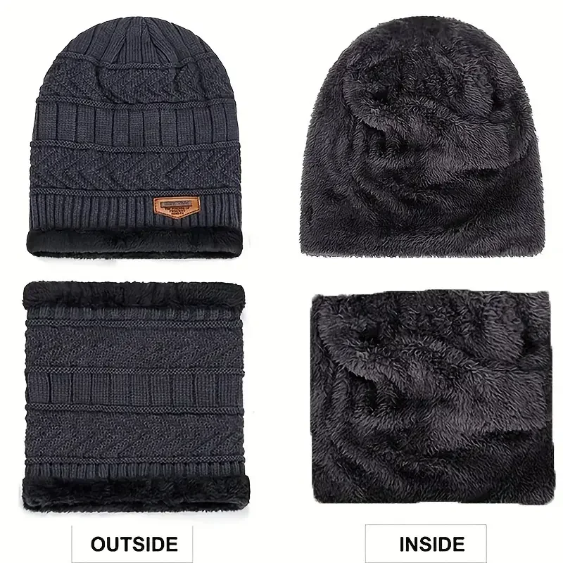 1 Juego de gorro, bufandas y guantes de pantalla táctil de punto con forro polar cálido y suave para invierno, juego de 3 piezas, calentador de orejas y cuello perfecto