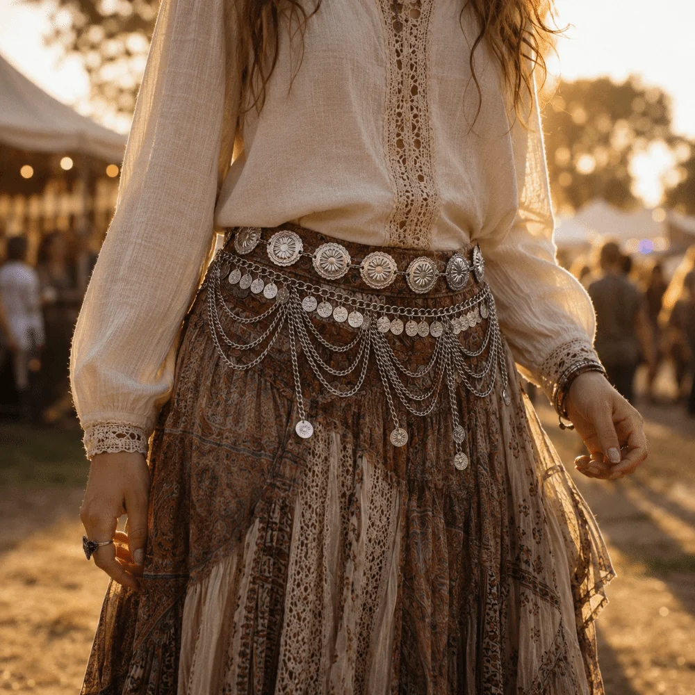 Vintage Hollow Out Multi Layer Waist Chain Elegant Tassel Fringe Belt Delicate Shiny Dance Accessories Vacation