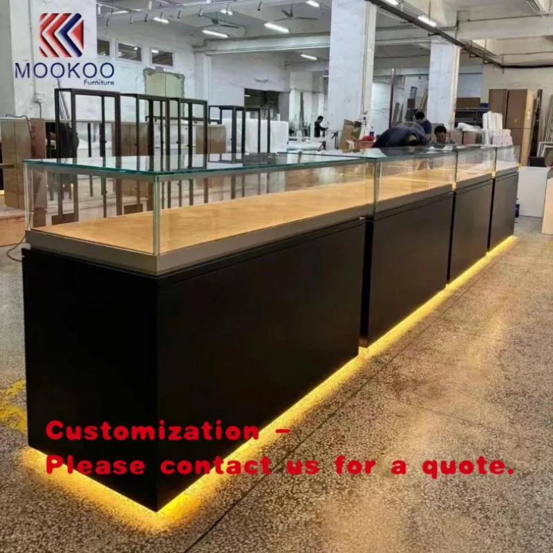

Витрина для ювелирных изделий custom.Mookoo Black High-Gloss с закаленным стеклом и теплой LED-подсветкой для розничных магазинов