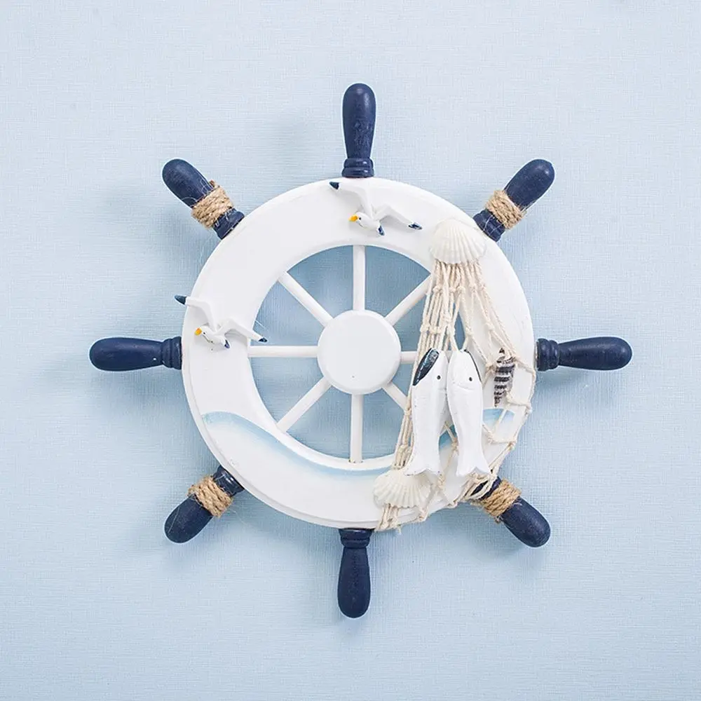 

9 Inch Mediterranean Style Decoration Crafts Art Beach Home Hanging Decoration Ship Steering Wheel Wooden Boat Wall Decor
