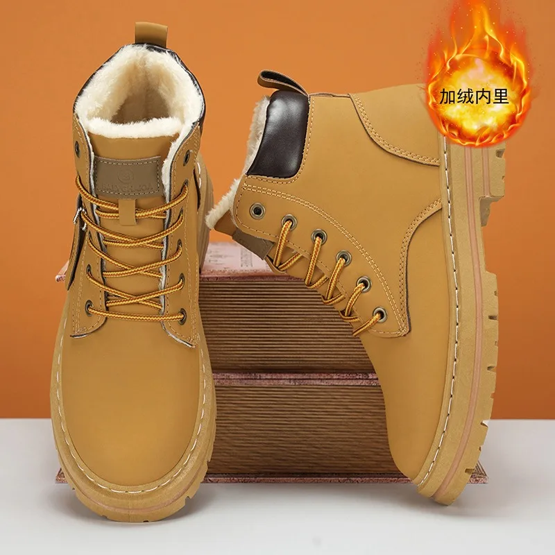 

Large Size Men's Winter Boots Fashion High-top Casual Leather Boots Winter Plush Warm Cotton Boots for Men Waterproof Snow Botas
