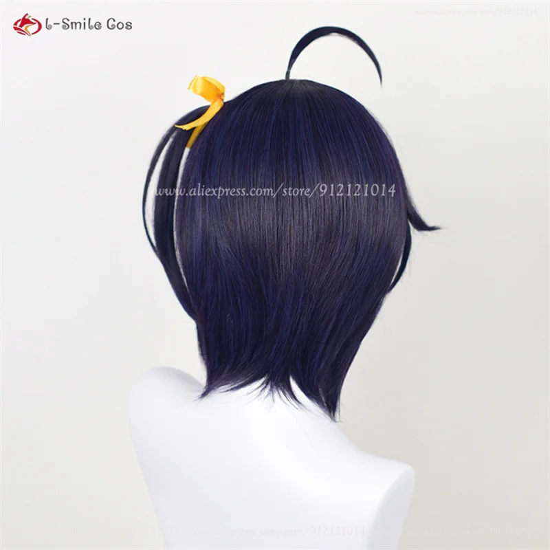 Anime Takanashi Rikka Cosplay Wig 30cm Blue Purple Wigs With Eye Mask Heat Resistant Synthetic Hair Halloween Women Wig