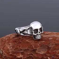 Never Fade Retro Viking Ghost Head Stainless Steel Skull Ring Nordic Men's Amulet Teen Ring Motorcycle Fashion Jewelry