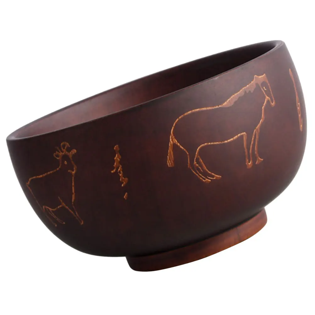 

Wood Bowl Premium Carved Ethnic Style Natural Food Bowl for Salad Rice Noodles Soup Decorative Wooden Tableware Easy