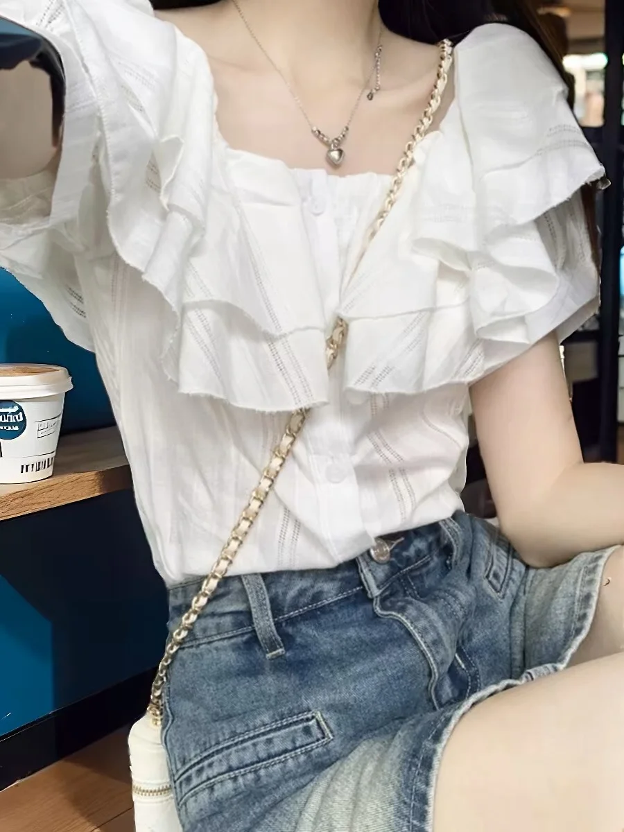 

Large Size Women's Pure Color oulder Bared One-oulder Hem irt Korean Sle Loose Fit Summer Cardigan Top Gentle Wind