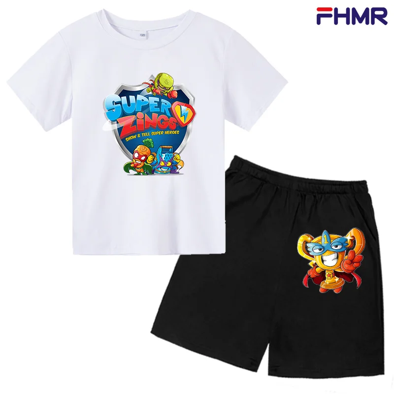 Super Zings Suitable for children Boys Girls 2-12 Year Summer Tops Cotton Tshirt Round Neck Short Sleeve Leisure Cartoon Kid Tee