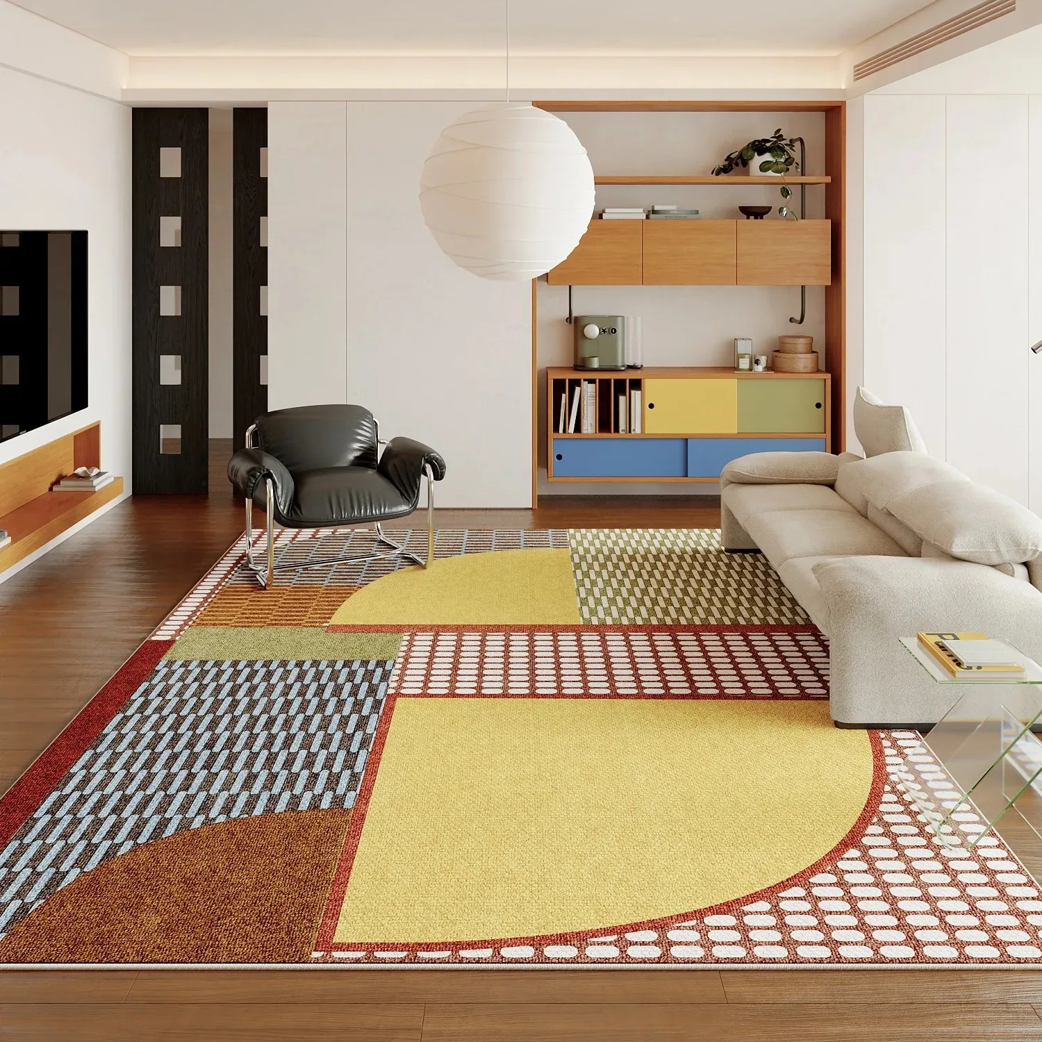Soft Large Floor Carpet Vintage Boho Multicolor Semicircle Grid Geometric Print Area Rug for Living Room  Office Home Decor