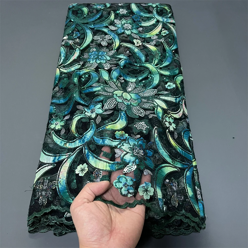 

Latest 2025 African Nigerian High-Quality Tulle Lace Fabric with Embroidery 5 Yards for Prom Dresses Sequin Sewing ZJ059