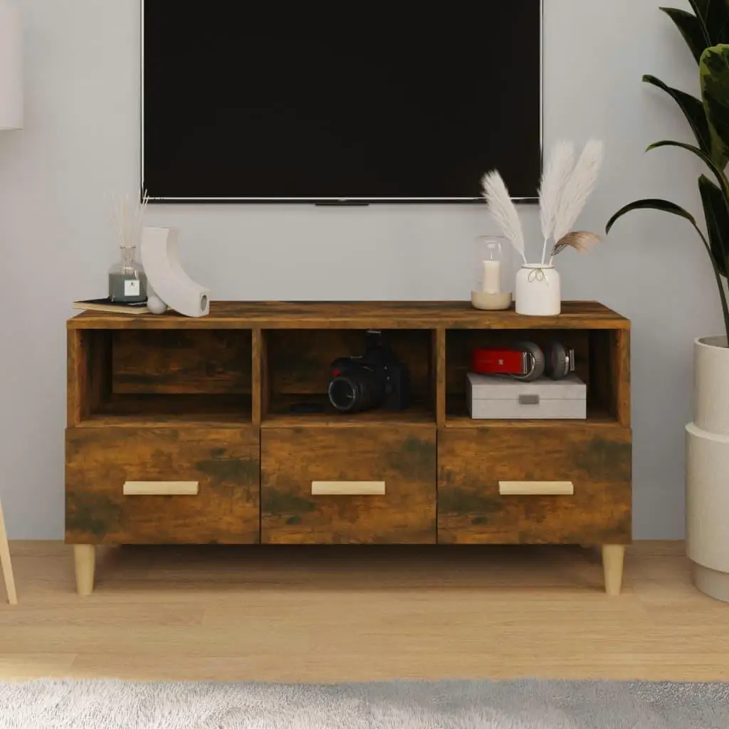 Smoked Oak TV Cabinet 102x36x50 cm Modern Engineered Wood Storage Unit