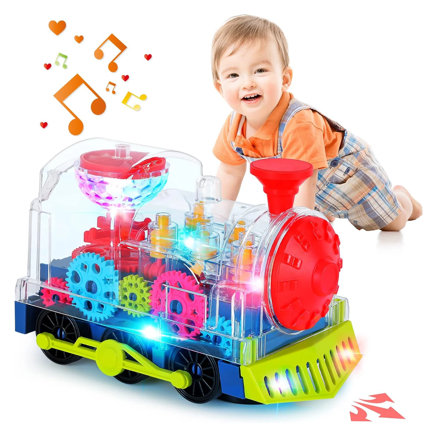 1PC Electric Train Toy for Kids Transparent Gear Crawling Train with Light and Music Early Educational Toys Train Toys for Kids