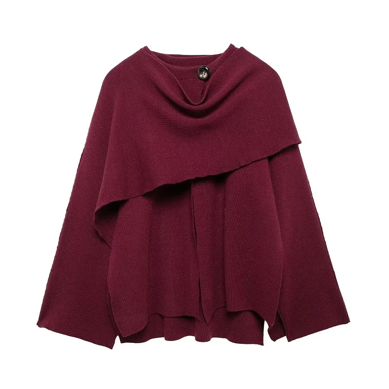 MUJER 2025 Cape Women\'s Coats Asymmetric Cropped Jackets for Women Long Sleeve Knit Winter Coat Female Fashion Scarf Outerwears
