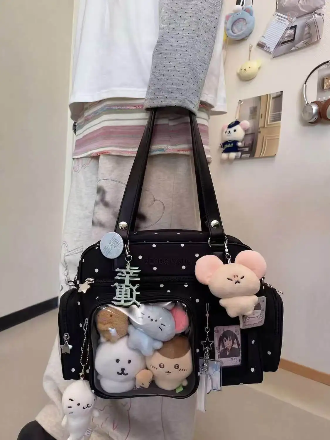 Original Design Small Square Bag with Cute Cat Pendant • Tote Ita Bag • Crossbody & Shoulder Doll Bag • Kawaii E-Girl Style • Kp