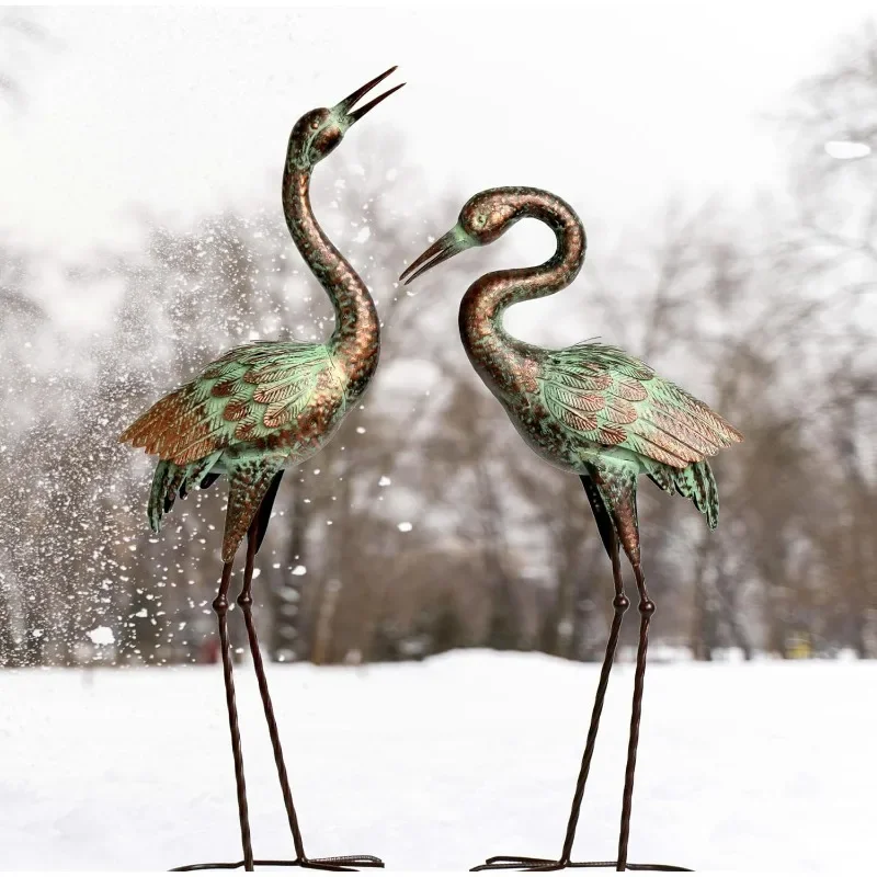 Shorayn Garden Crane Statues Blue Heron Sculptures for Outdoor Cranes Decor Metal Bird  Garden Decoration Outdoor