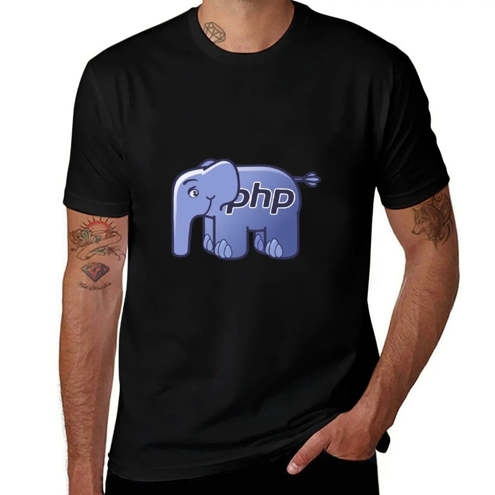 Camiseta con logotipo de PHP ElePHPant (fondo negro), camisa básica informal de algodón de manga corta