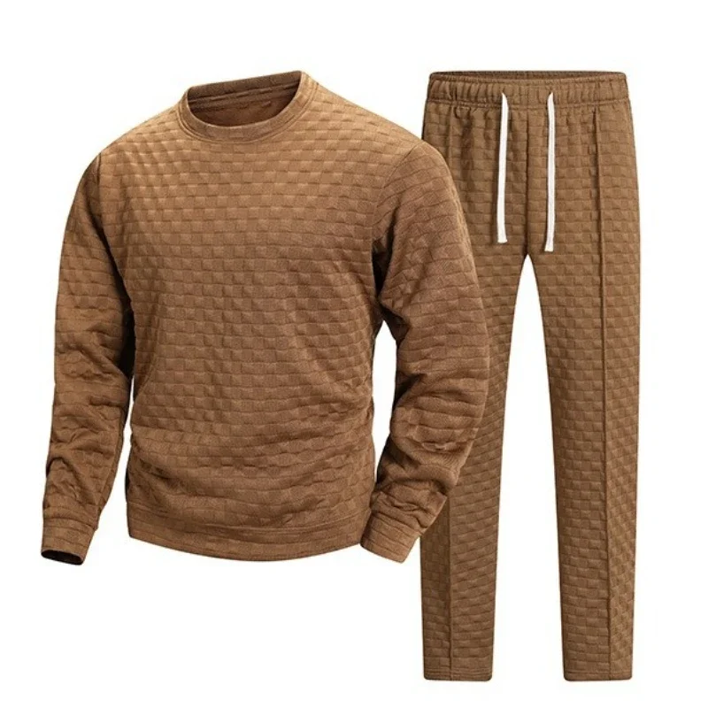 2026 Autumn New tracksuit Men's Solid Color Set Waffle Collar Short Sleeve Zipper Pants Polo Set Men's Set Pullover Co-ords
