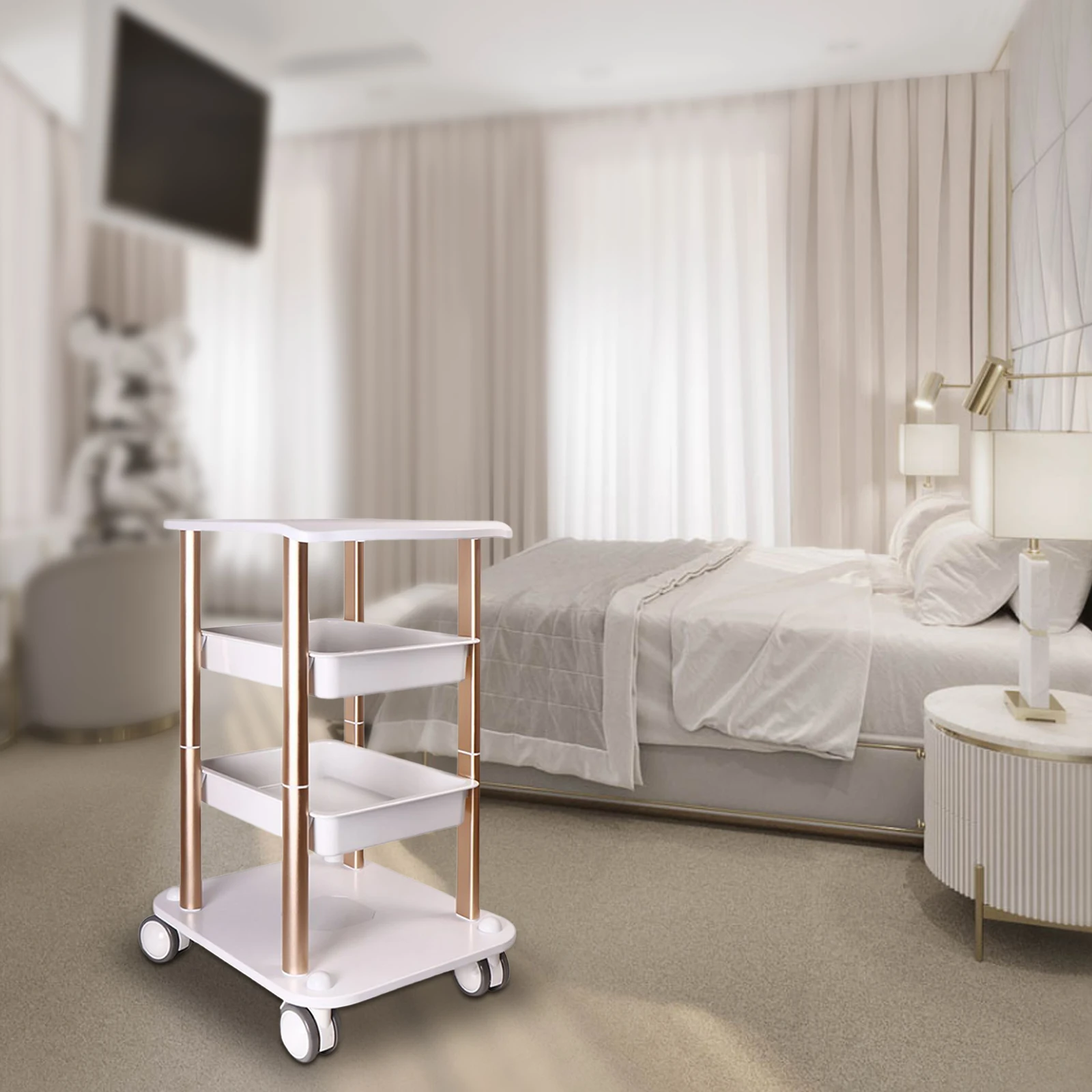 Carrello per salone di bellezza a 4 strati supporto Mobile per carrello con ruota rotante a 360 ° Rack multifunzionale per macchina per cavitazione SPA di bellezza 150kg