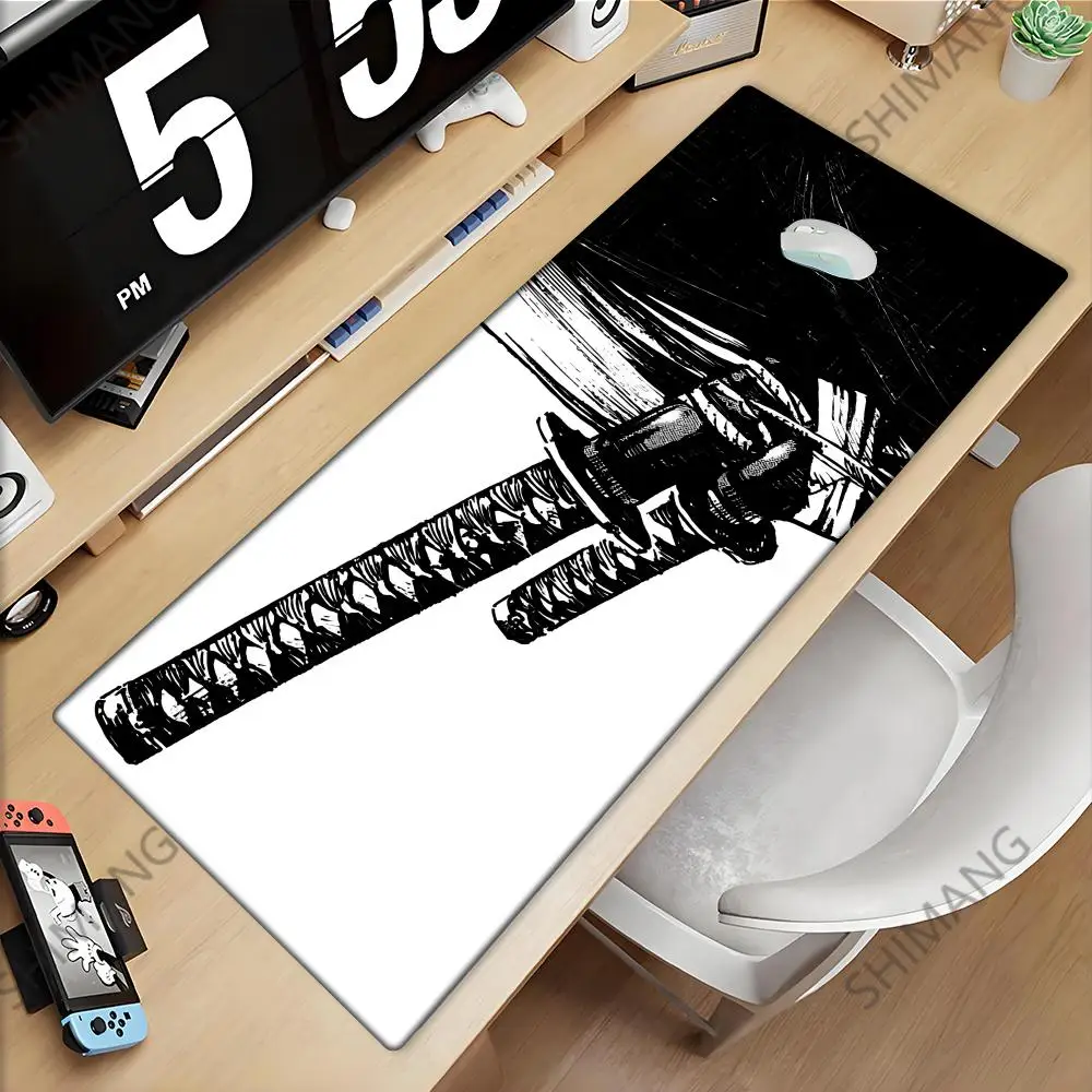 Samurai sword Black and White Mousepad Anime Computer Accessories Mouse Pad Office Laptop Desk Mat Carpet Gaming Gamer Playmat