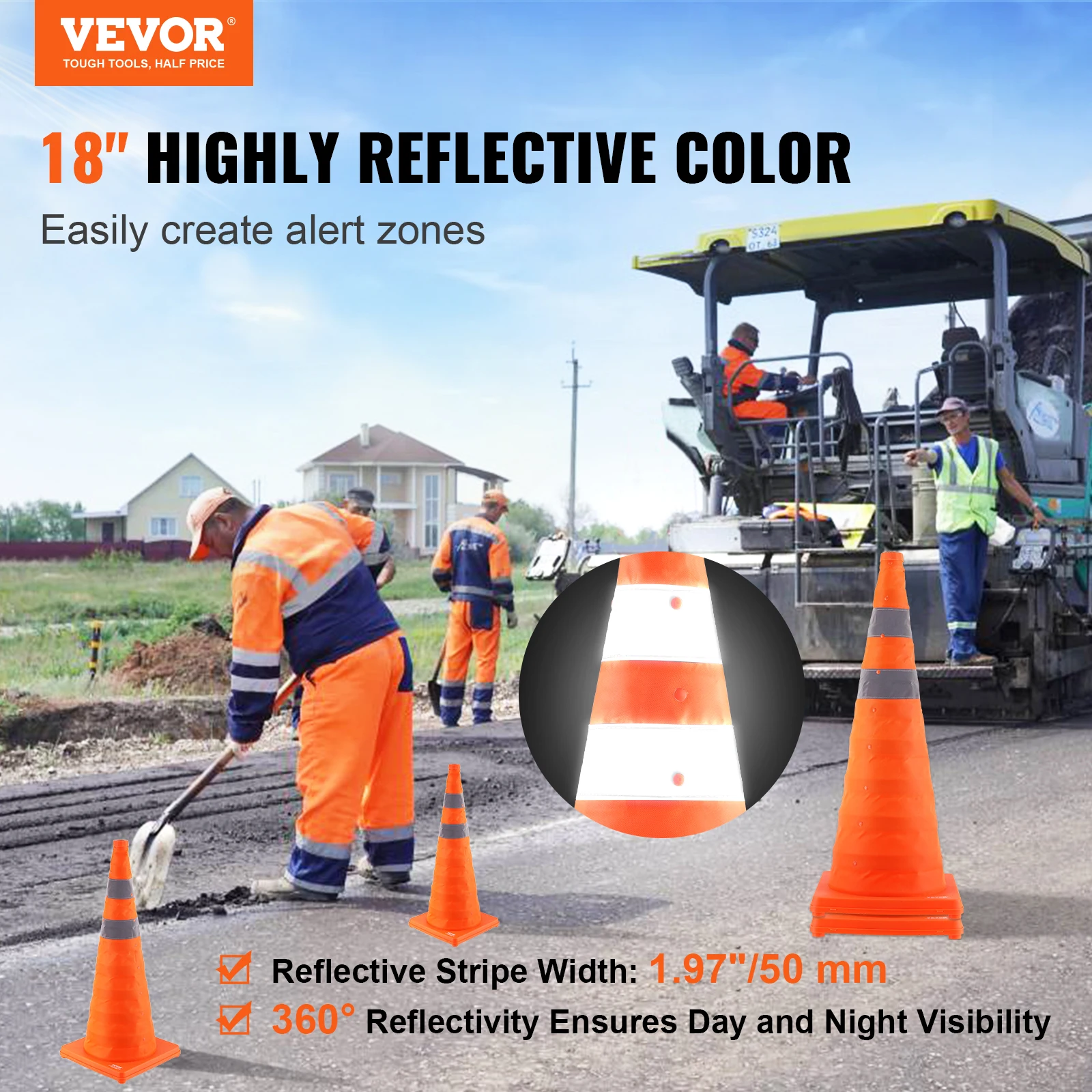 VEVOR Safety Cones 2 Pack 28 inch Collapsible Traffic Construction Cones for Traffic Control Driving Training Parking Lots