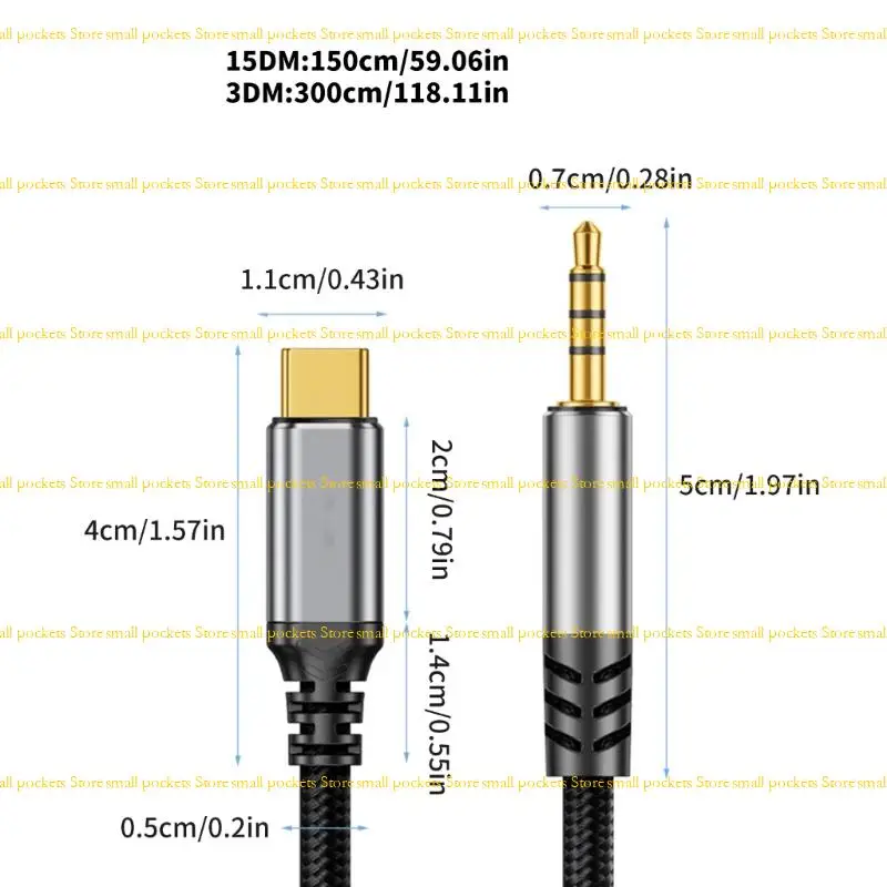 R1WD Braided USB C to 3.5mm 3.5mm Cord Equipped With Decoding Chip for Studio Level Auditory Conversion and Stability