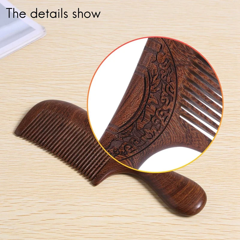 Unisex Sandalwood Comb Women Men Home Travel Wood Anti-Static Fine-Tooth Comb Wooden Handles Hair Comb