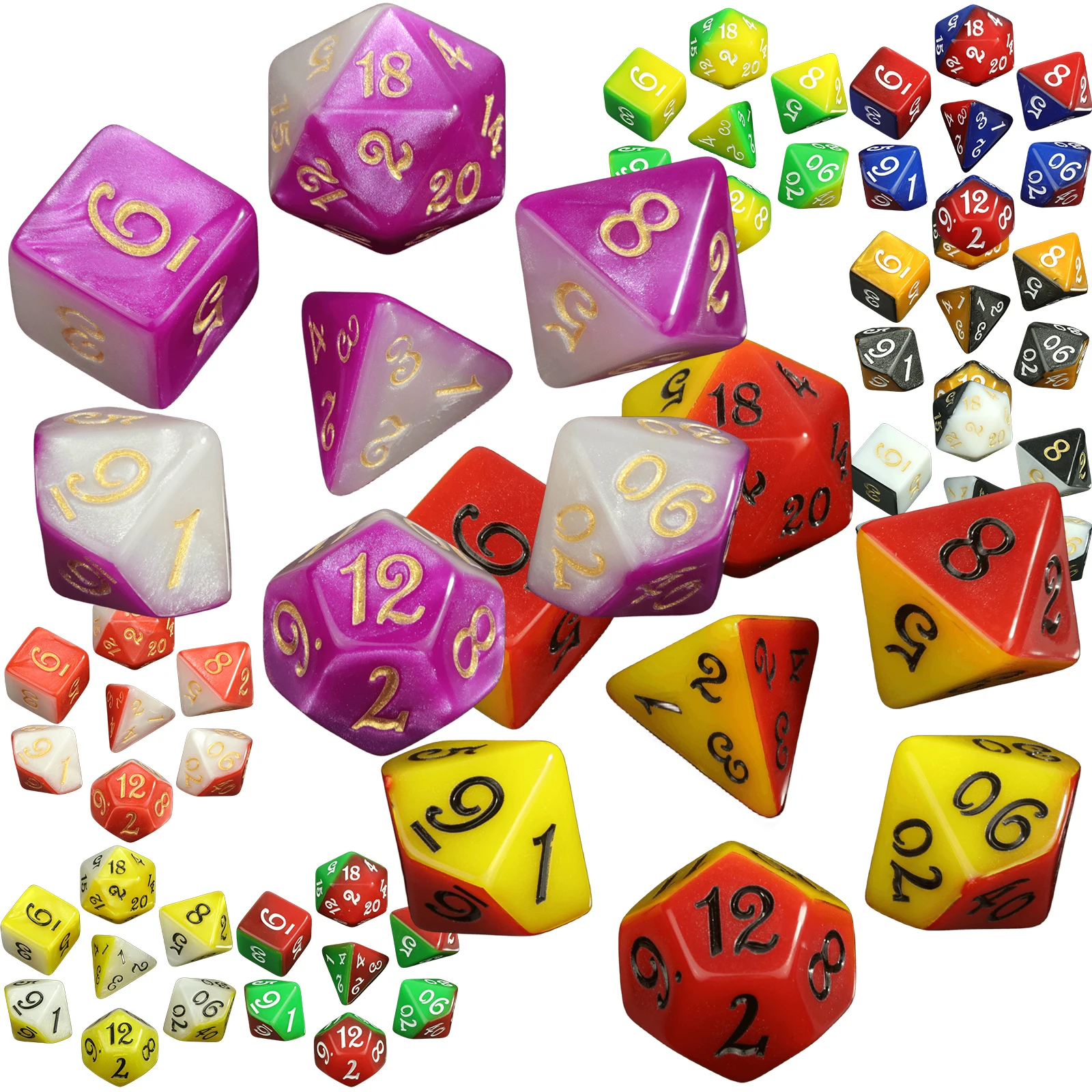 

Polyhedral 7-Dice Two-Tone -Dice Set for RPG D4 D6 D8 D10 D% D12 D20 Dice Games 7pcs/set Family Party Board Games