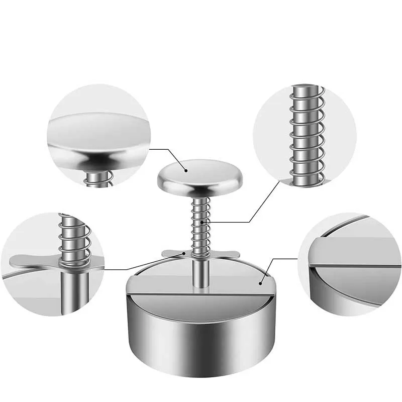 Hamburger-Fleischpresse aus Edelstahl 304, Burger-Patty-Maker-Form, manuelles Kuchen, Grill, Fleischwerkzeug, Rindfleisch, Schweinefleisch, Reispresse, Herstellung von Formen – Detail 7