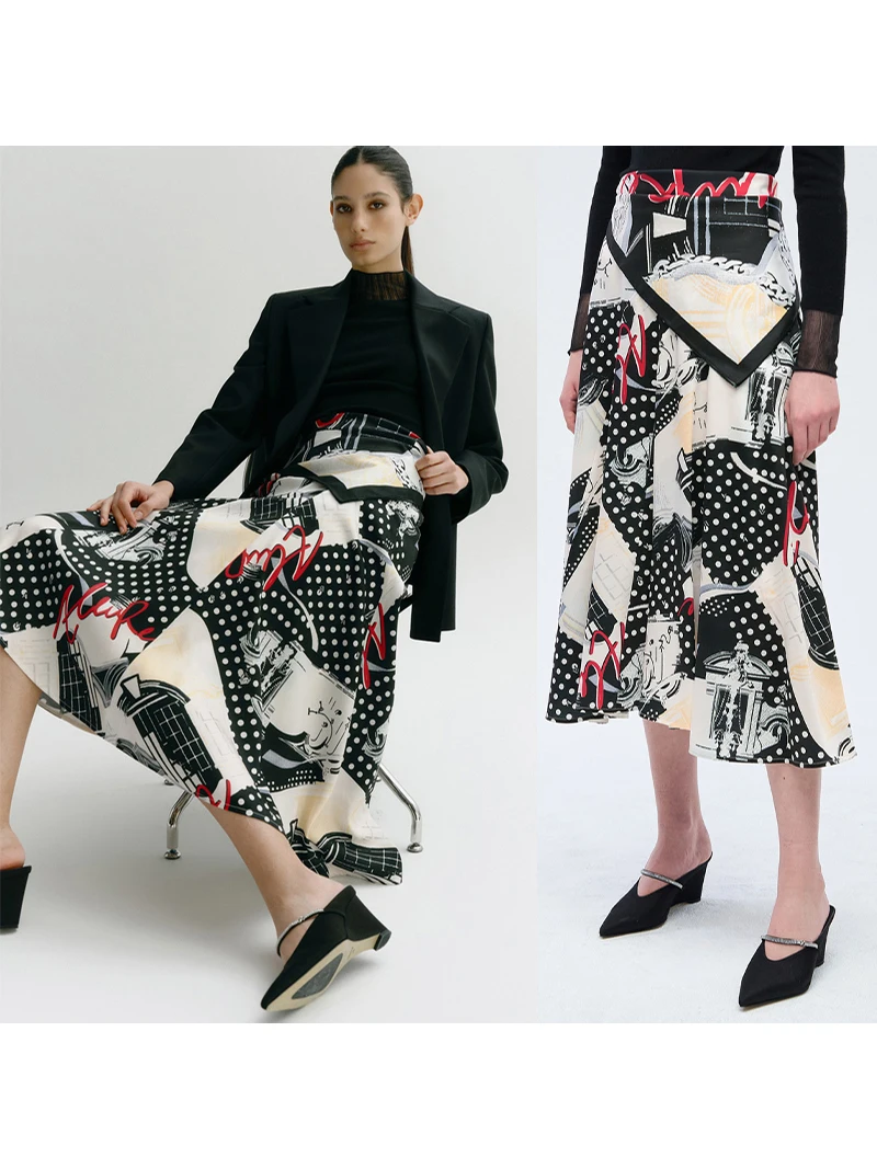 

Современная женская модная юбка-миди A-силуэта с высокой талией и принтом Ele MICOAT, расклешенная, из шелкового шарфа, весенняя коллекция