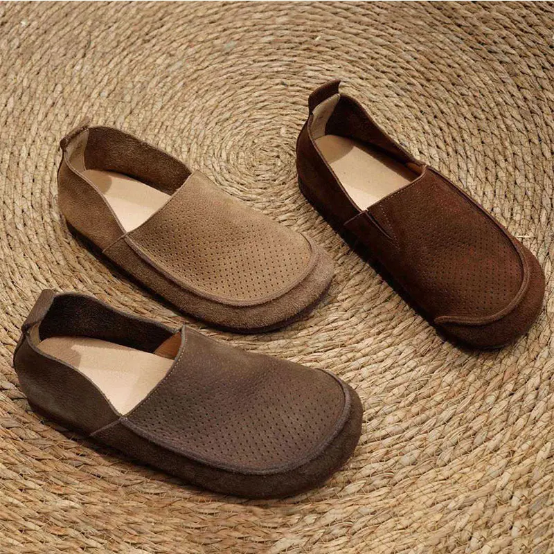

New Trendy Men's Summer Thin Soft Leather Hollow out Slip-On Loafers Comfortable Soft Bottom Casual Shoes round Toe Flat Heel